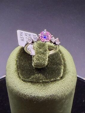 1ct Pink Moissanite Ring with Silver 925 Band and Accent Stones- Size 7